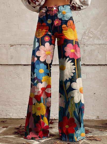 Damen Blumenprint-Hose Trendig Baumwolle Farbenfroh