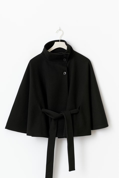 Loreza Cape Damenmantel in Schwarz mit Gürtel
