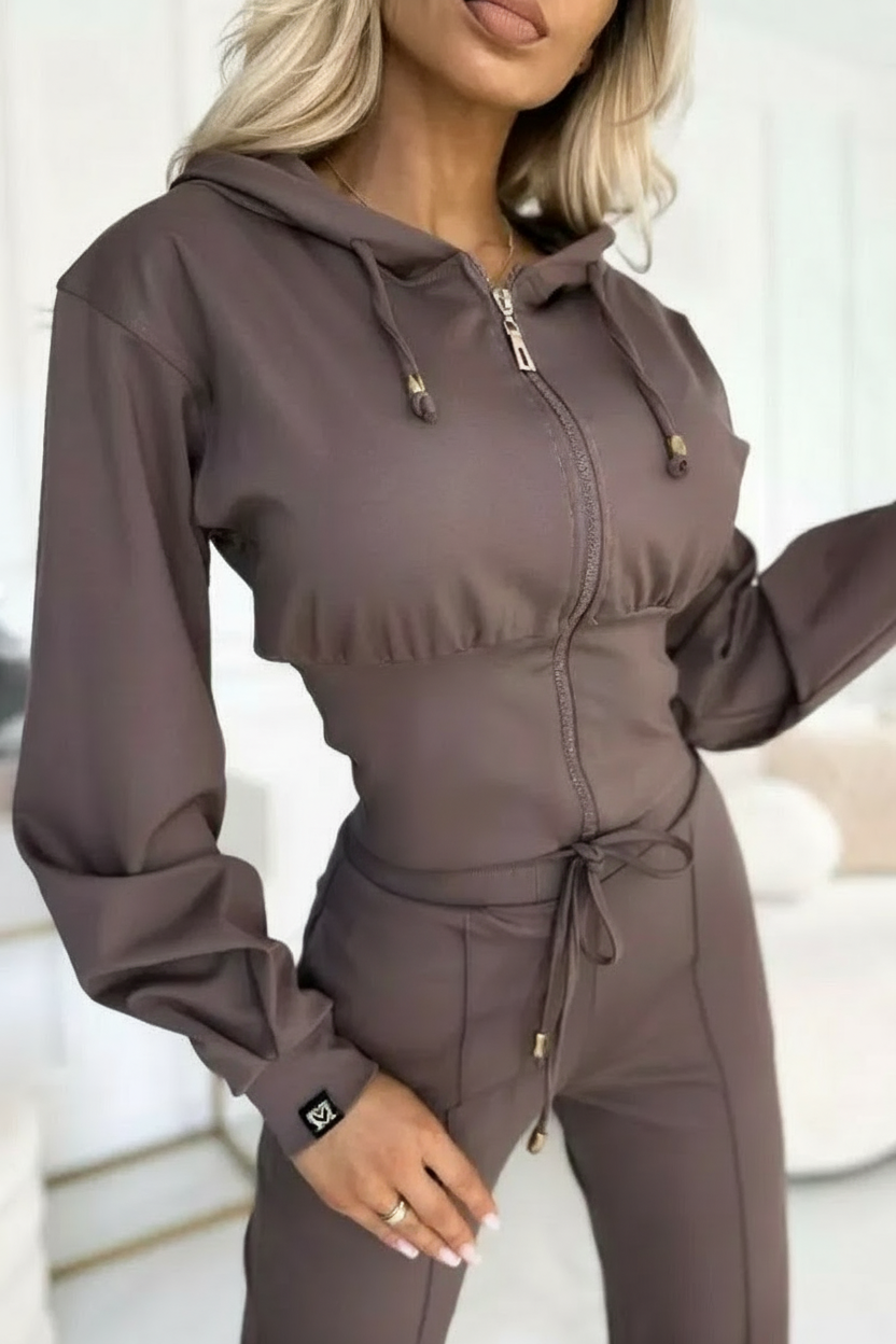 Damen 2-Teiliger Jogginganzug Weite Bein Hose Kurzer Kapuzenpullover