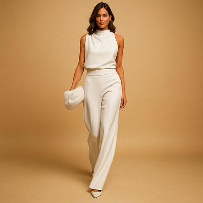 Damen Jumpsuit Ärmellos Hohe Taille Weites Bein