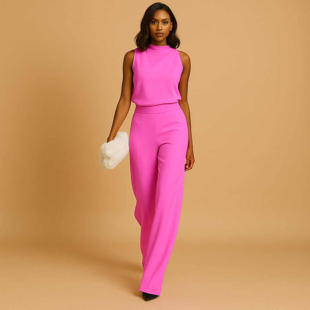 Damen Jumpsuit Hochkragen Weites Bein Elegant