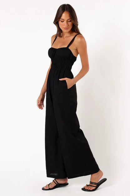 Damen Ärmelloser Jumpsuit Weite Beine Eleganz
