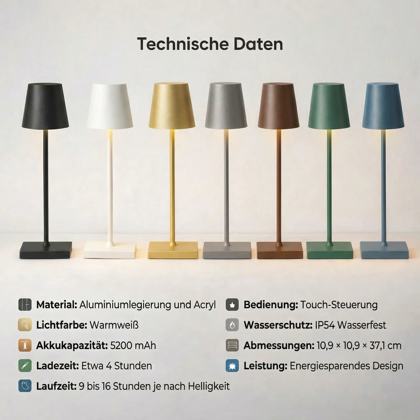 Wiederaufladbare Tischleuchte Kabellampe Tischlicht