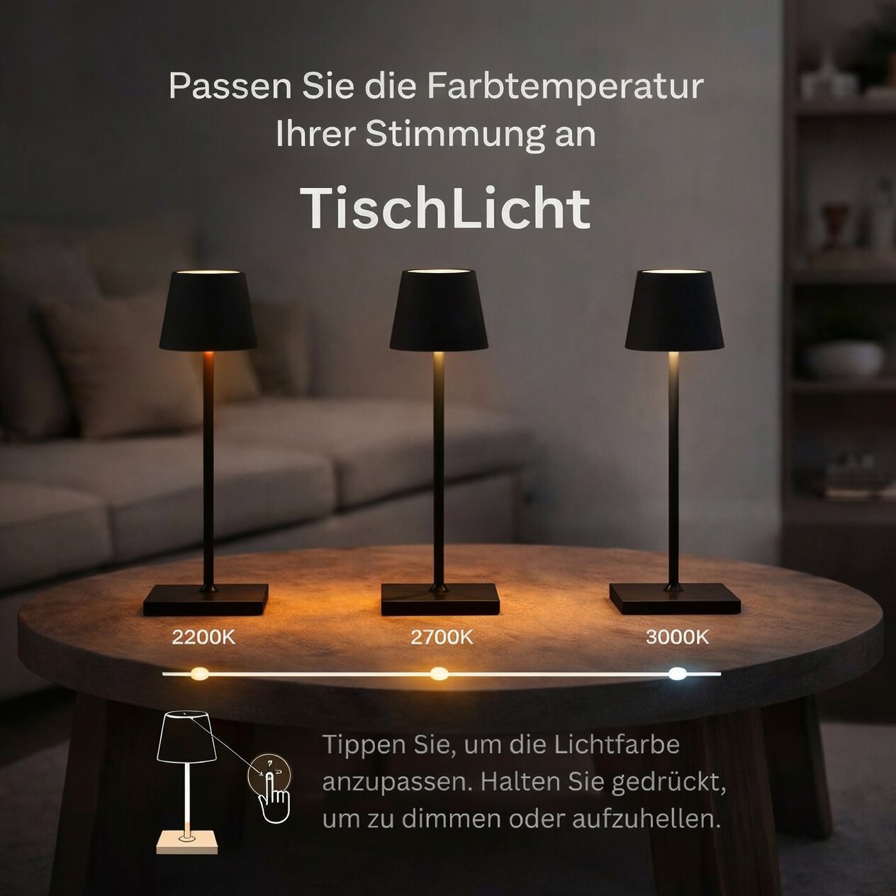 Wiederaufladbare Tischleuchte Kabellampe Tischlicht