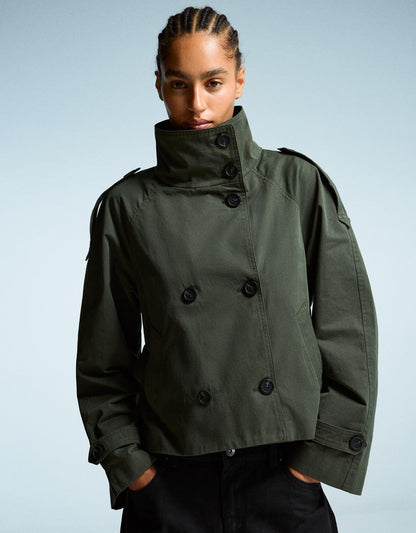 Damen Kurztrenchcoat Taillengürtel Elegantes Design