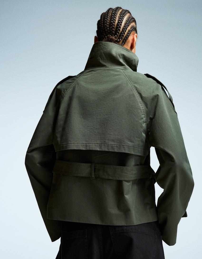 Damen Kurztrenchcoat Taillengürtel Elegantes Design