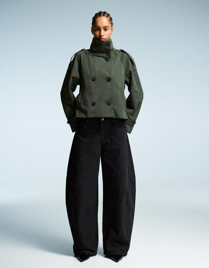 Damen Kurztrenchcoat Taillengürtel Elegantes Design