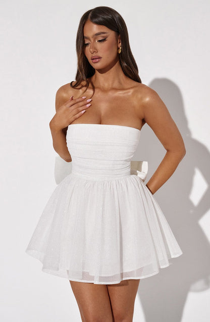 Damen Mini Kleid Weiß Glitter