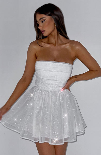 Weißes Mini-Kleid Glitter