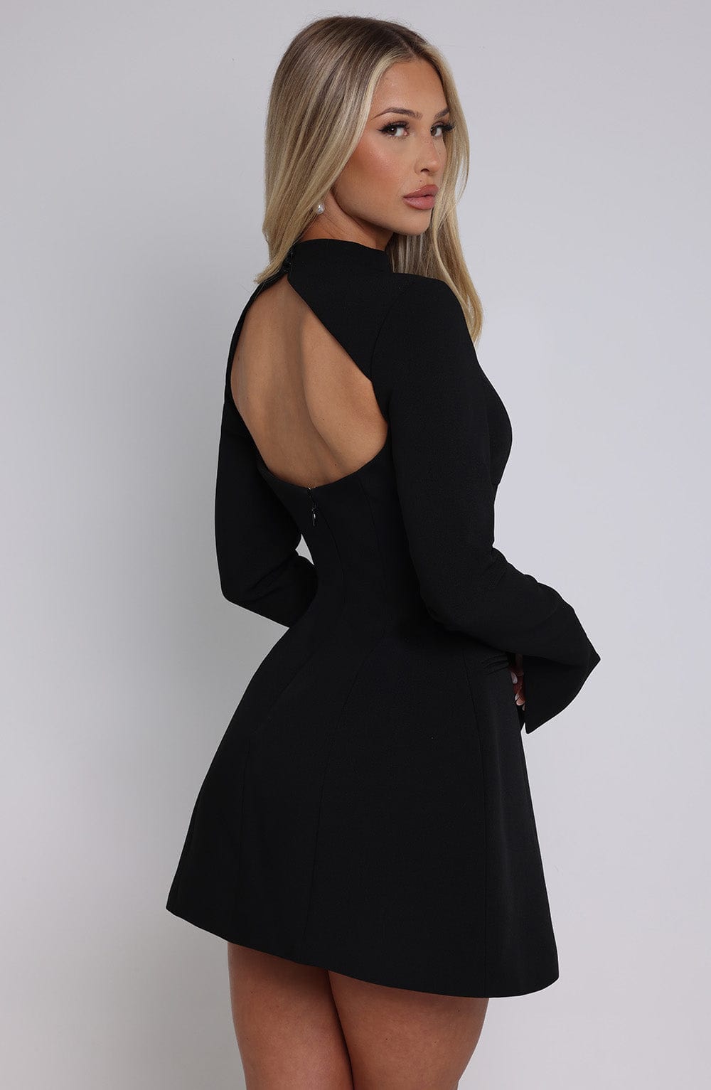 Elegantes Damen Minikleid A-Linie Hocher Kragen