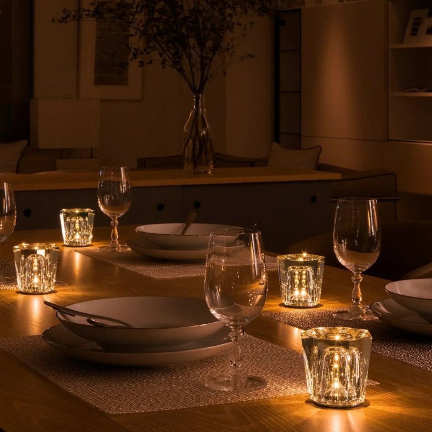 Kristall Tischlampe Diamantoptik 360° Licht Kabellos USB Aufladbar