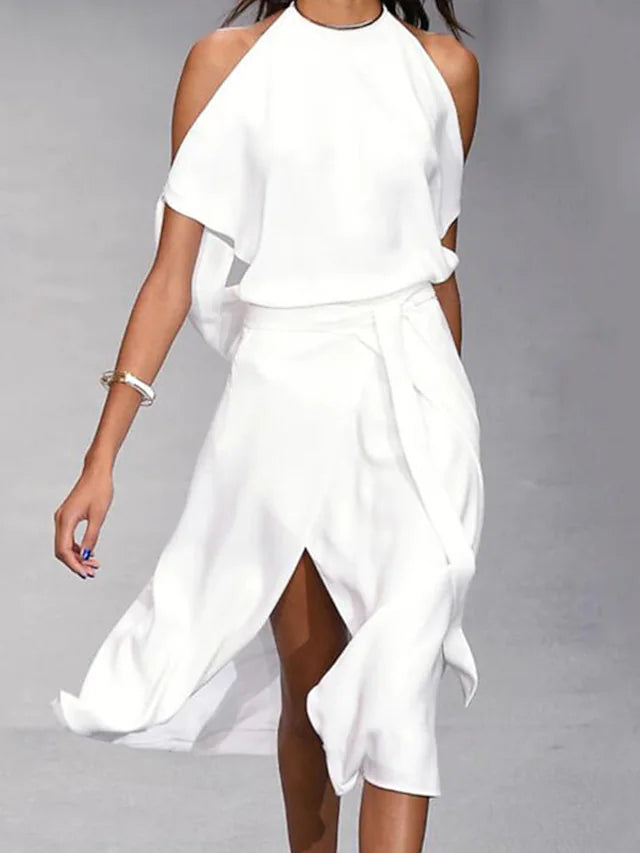 Norvielle Damen Off-Shoulder Midi-Kleid Lässig