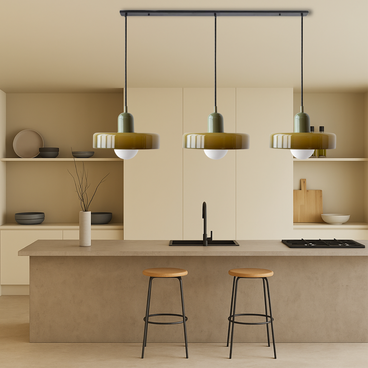Bauhaus 3-Arm Pendelleuchte Bunt Glas