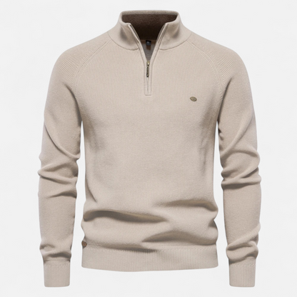 Herren Strickpullover Stehkragen Reißverschluss Baumwolle