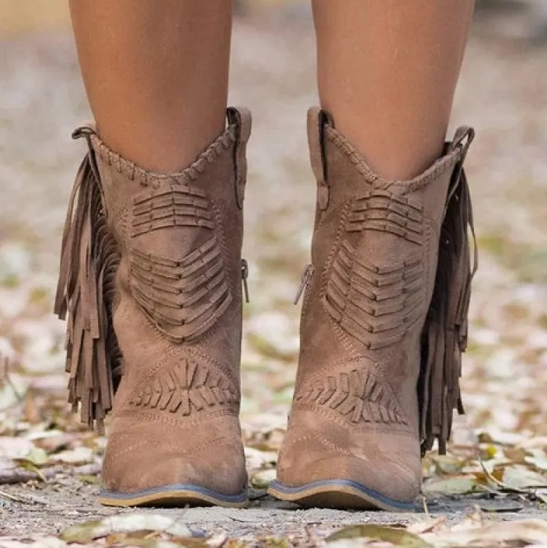 Norvielle Damen Westernstiefel Fransen Leder