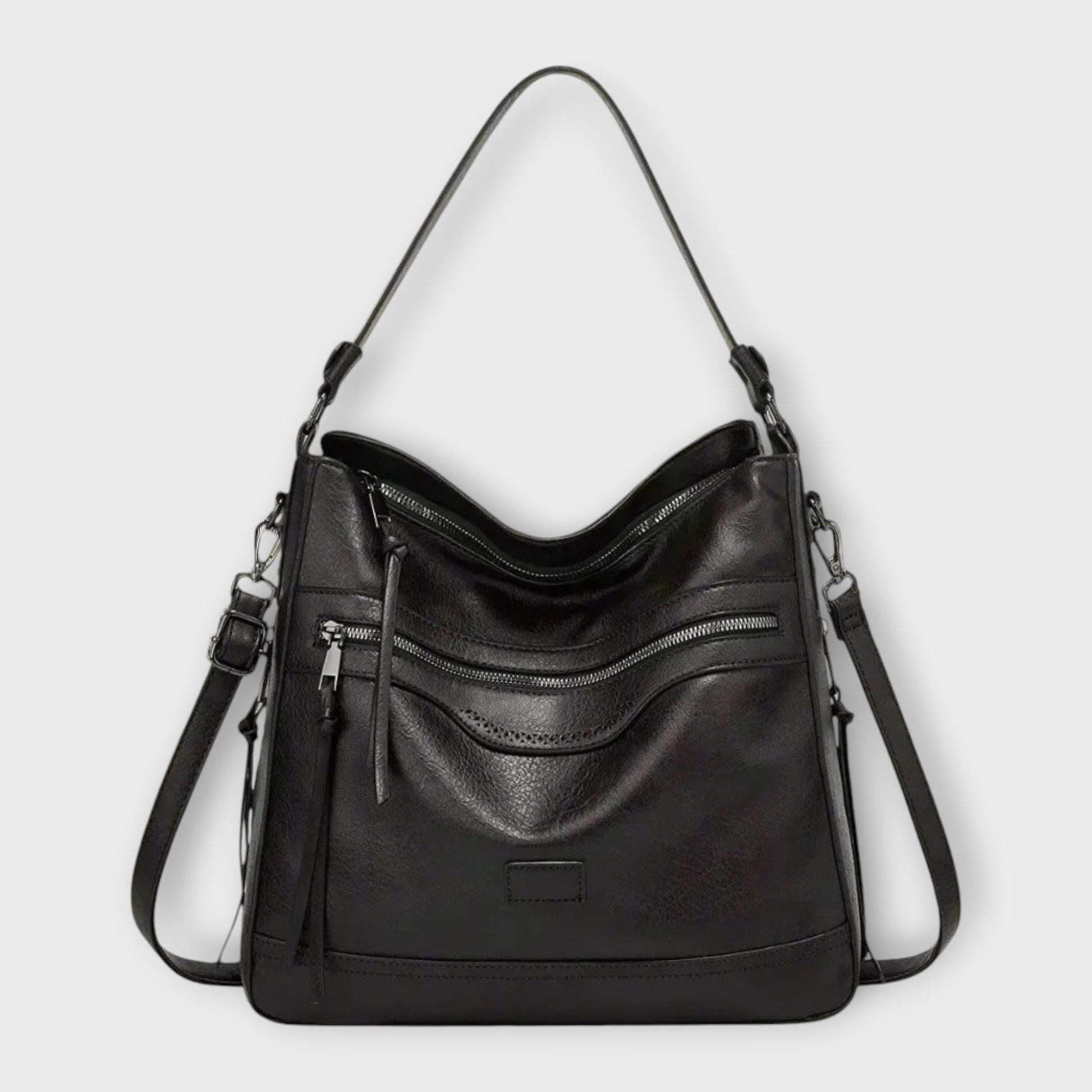 Damen Schultertasche Modern Eleganz Leder Schwarz - Norvielle