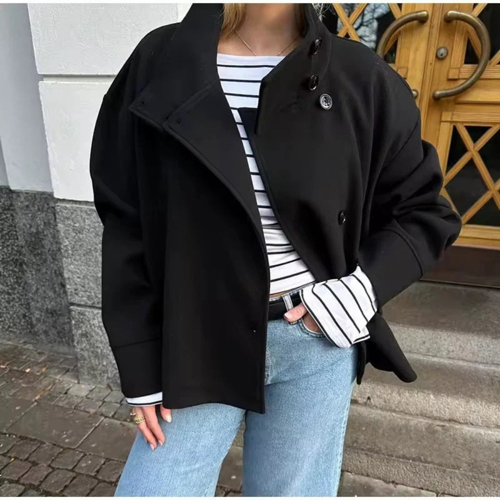 Damen Kurzjacke Hochkragen Baumwolle Alltag Beige - Norvielle