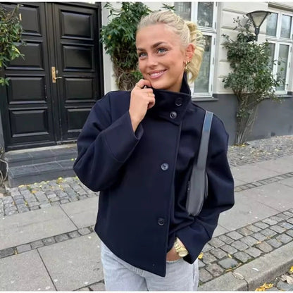 Damen Kurzjacke Hochkragen Baumwolle Alltag Beige