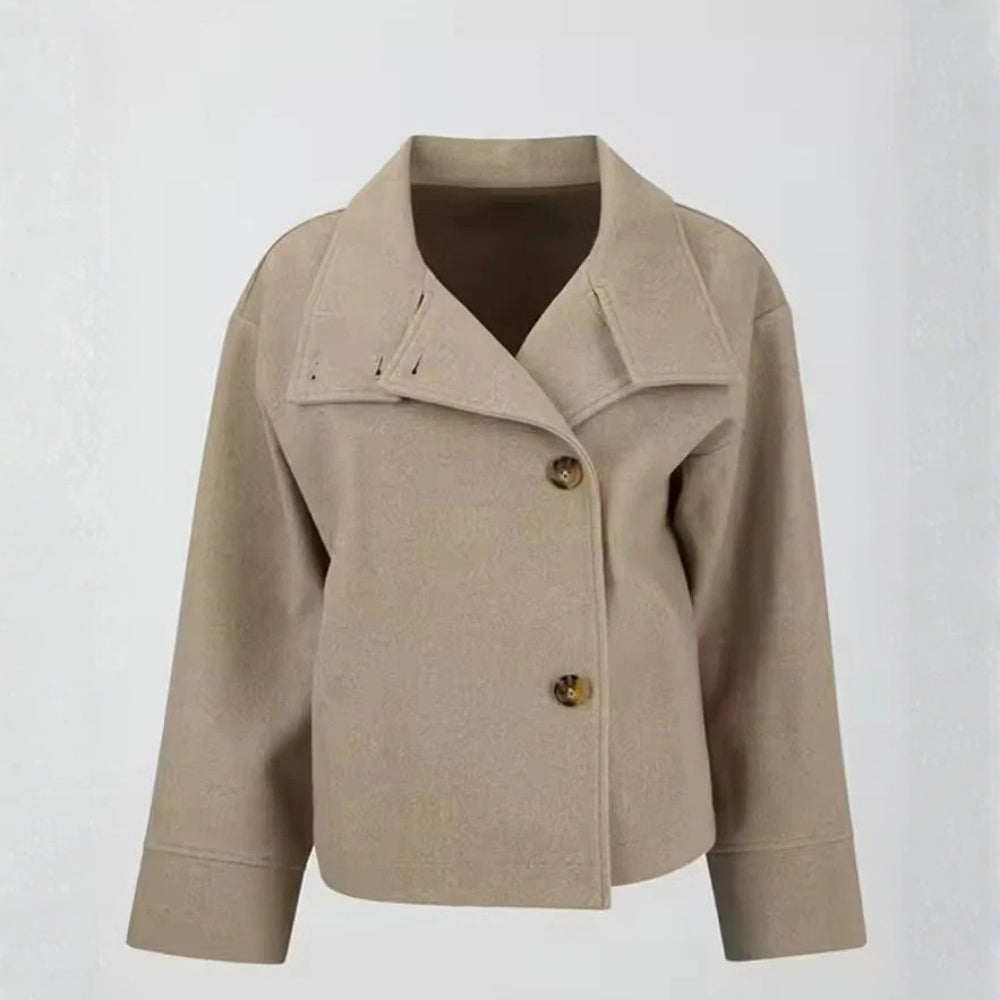 Damen Kurzjacke Hochkragen Baumwolle Alltag Beige