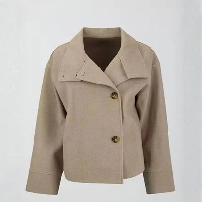 Damen Kurzjacke Hochkragen Baumwolle Alltag Beige