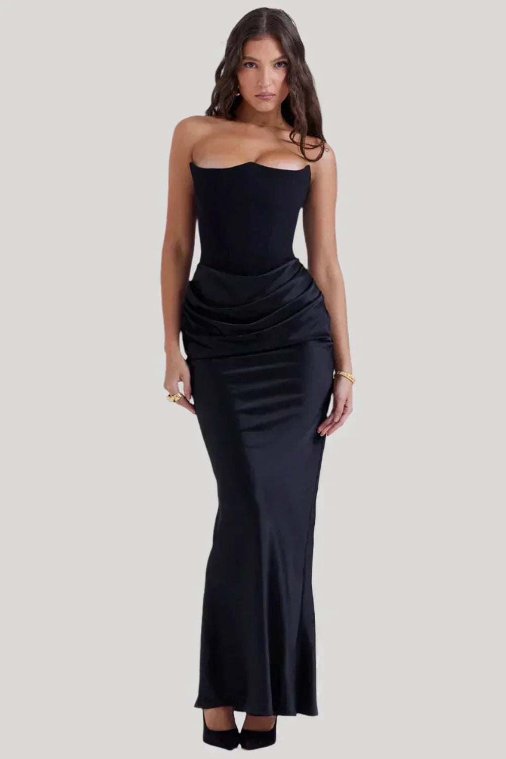 Damen Maxikleid Schulterfrei Elegant Schwarz - Norvielle