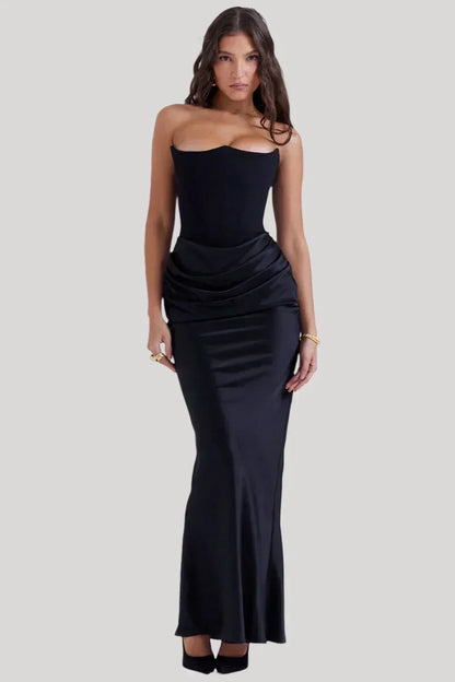 Damen Maxikleid Schulterfrei Elegant Schwarz - Norvielle