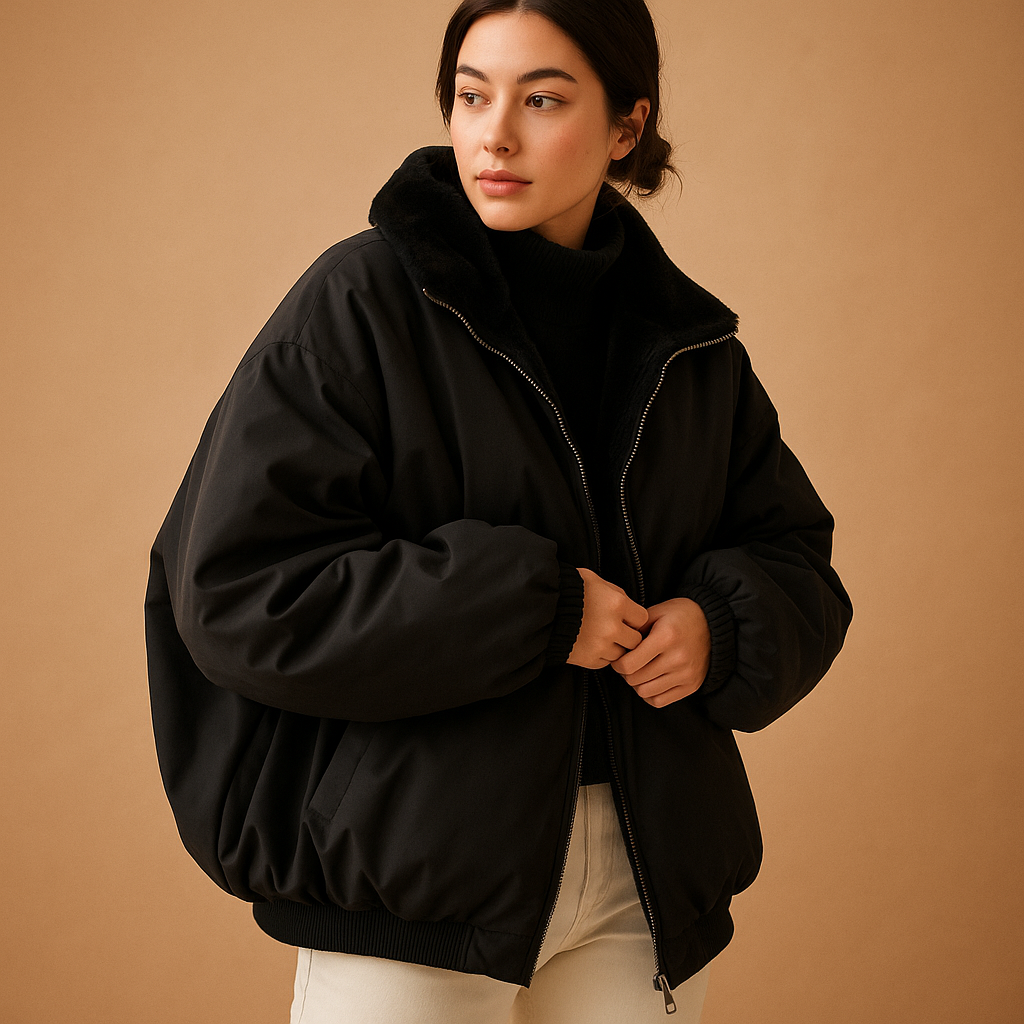 Damen Winterjacke Kurz Kapuze Warm Elegant