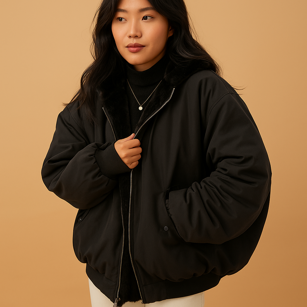 Damen Winterjacke Kurz Kapuze Warm Elegant