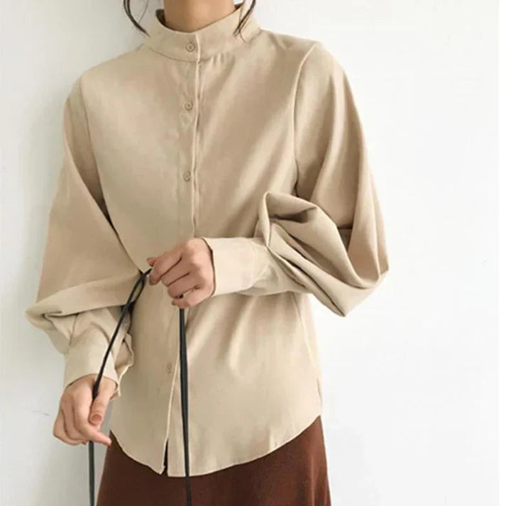 Norvielle Damen Rollkragenbluse Ballonärmel