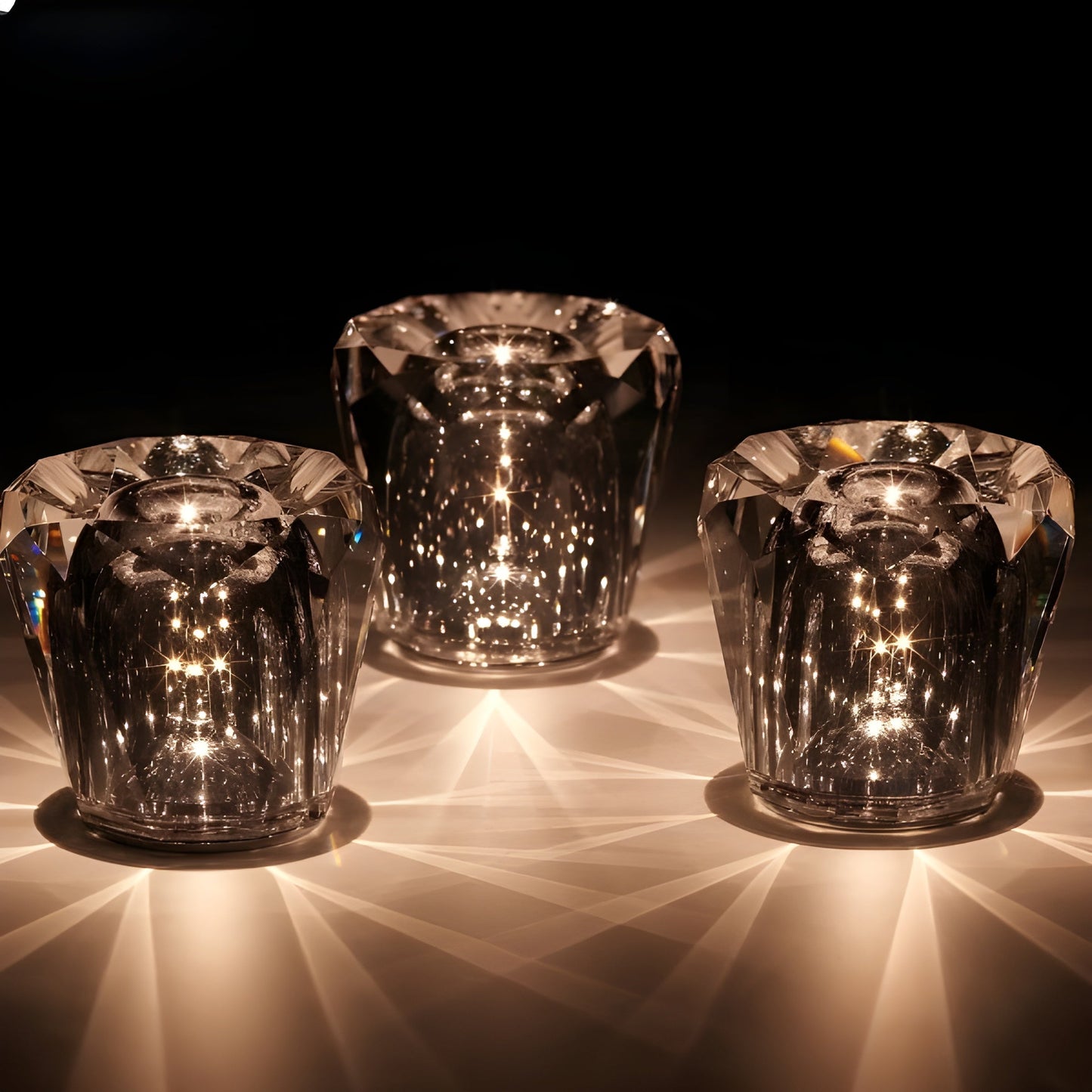 Kristall Tischlampe Diamantoptik 360° Licht Kabellos USB Aufladbar