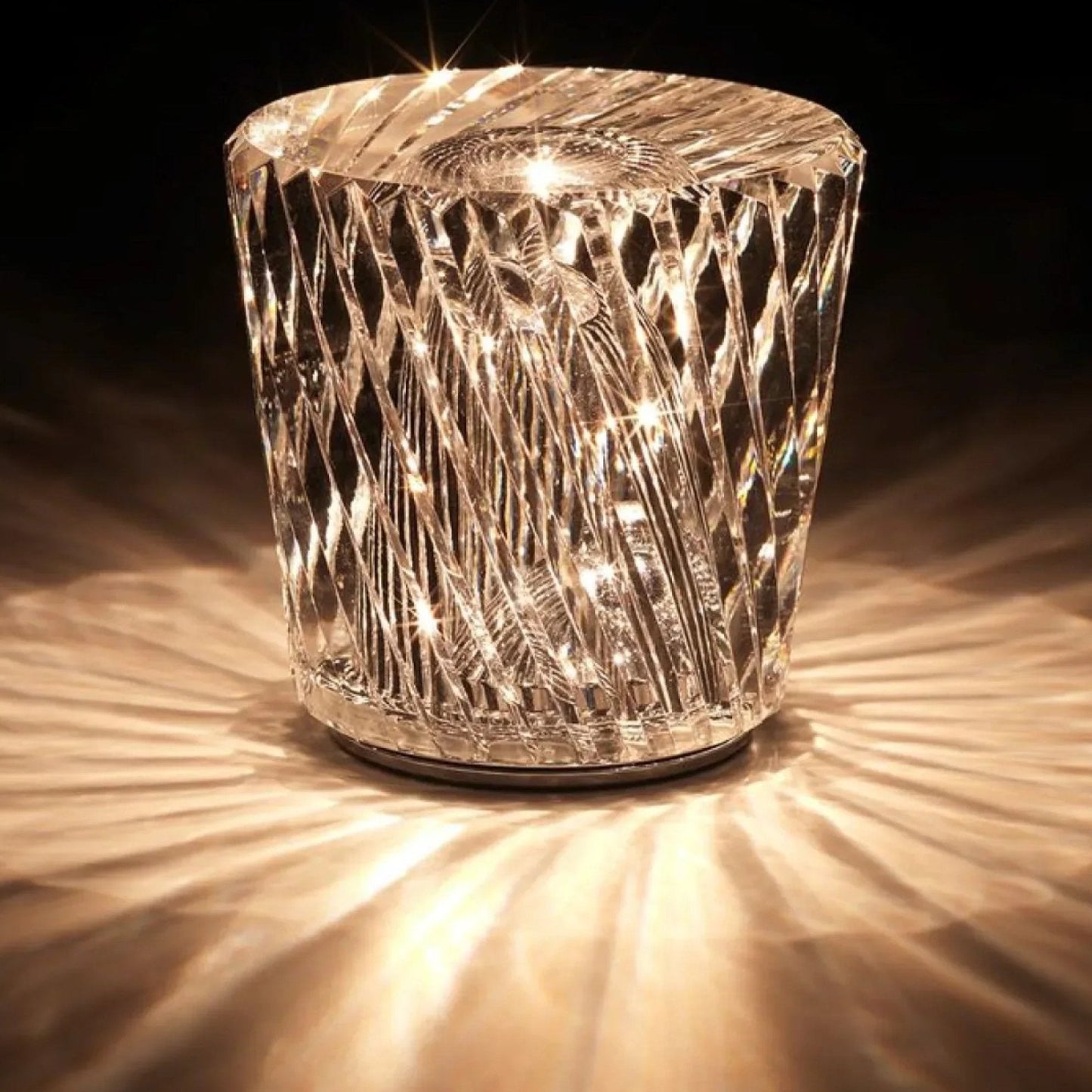 Kristall Tischlampe Diamantoptik 360° Licht Kabellos USB Aufladbar