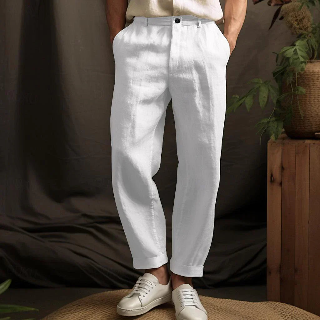 Herrenhose Lockerer Schnitt Baumwolle Beige