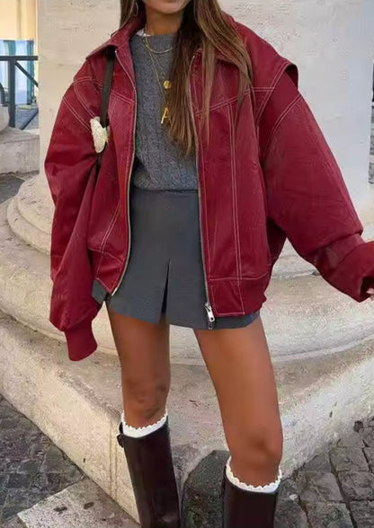 Damen Kurzjacke Reißverschluss Übergangsjacke Schwarz - Norvielle