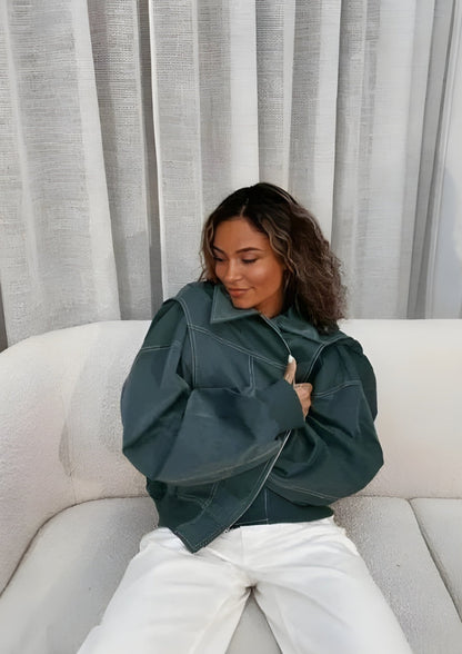 Damen Kurzjacke Reißverschluss Übergangsjacke