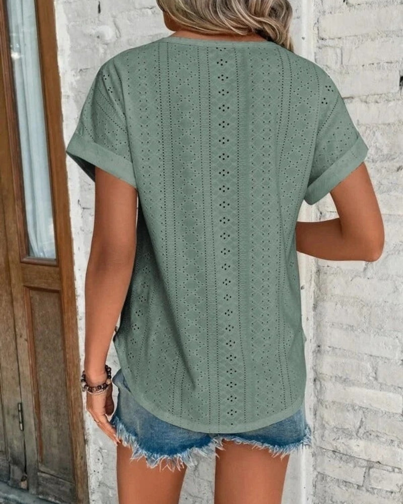 Damen Sommerbluse Kurzarm Leicht Locker Passform Weiße