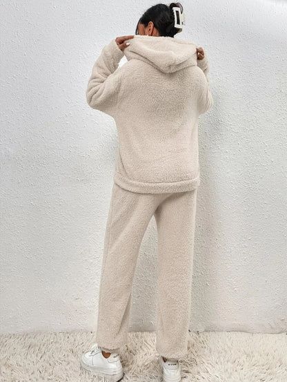 Damen Teddy Lounge Set Kuschelig Zweiteilig Anthrazit