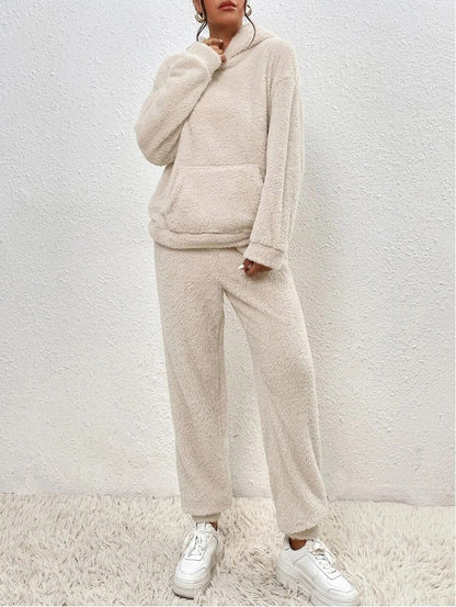 Damen Teddy Lounge Set Kuschelig Zweiteilig Anthrazit - Norvielle