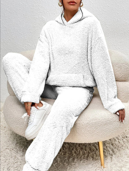 Damen Teddy Lounge Set Kuschelig Zweiteilig Anthrazit