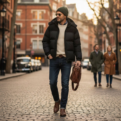 Herren Winterjacke Gepolstert Kapuze Warm
