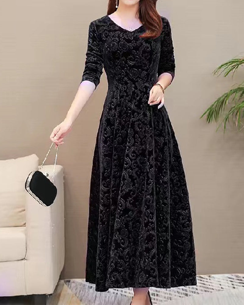 Damenkleid Mittellange Ärmel Allover-Design Klassisch