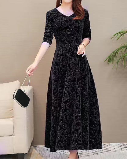 Damenkleid Mittellange Ärmel Allover-Design Klassisch