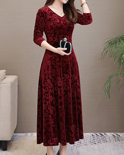 Damenkleid Mittellange Ärmel Allover-Design Klassisch