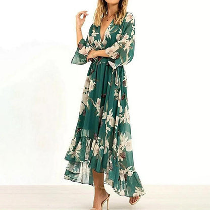 Norvielle Damen Maxikleid Fließend V-Ausschnitt