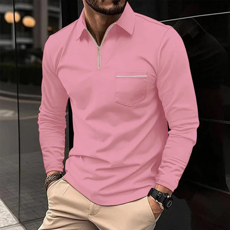 Herren Langarm-Poloshirt Reißverschluss Elegant