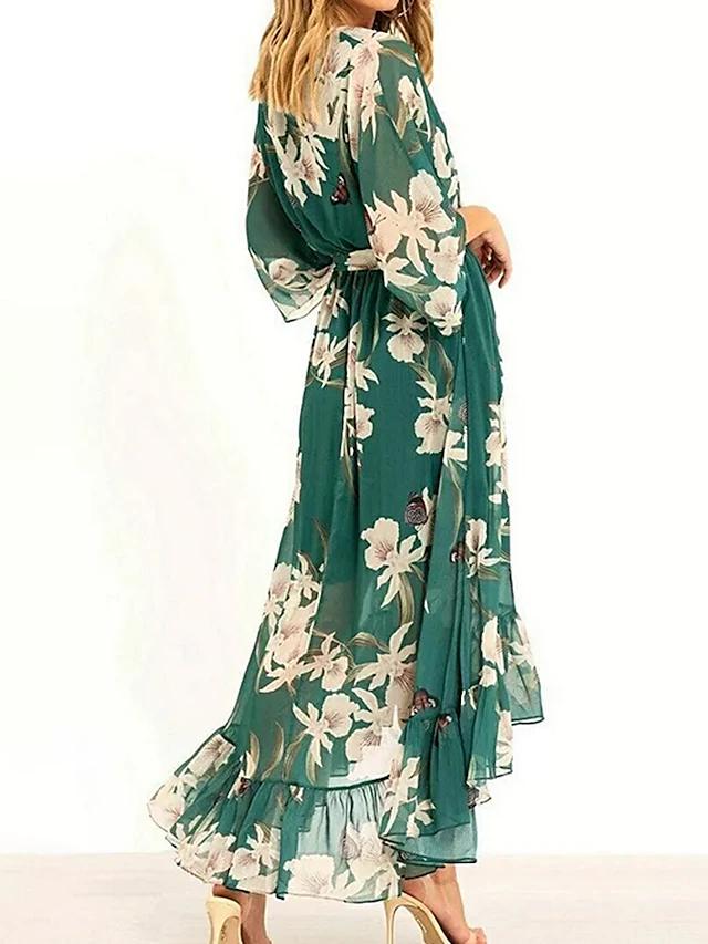 Norvielle Damen Maxikleid Fließend V-Ausschnitt - Norvielle