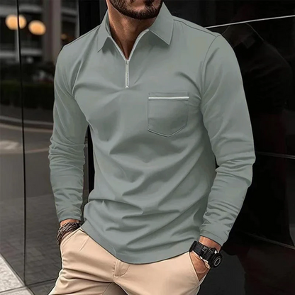 Herren Langarm-Poloshirt Reißverschluss Elegant