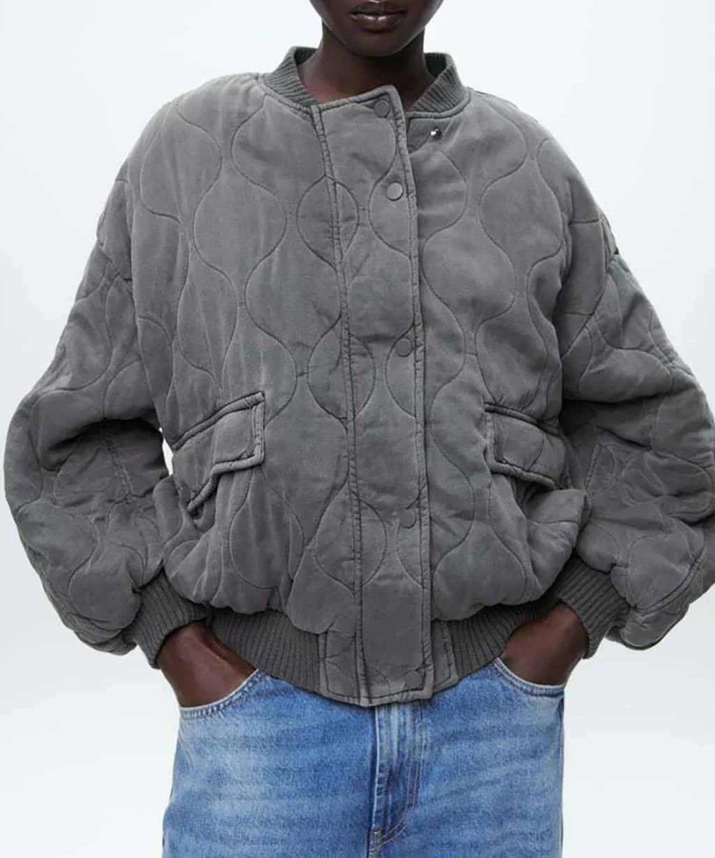 Damen Übergroße Graue Bomberjacke