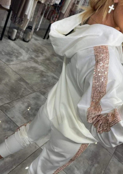 Damen Freizeit-Set mit Kapuze Zweiteilig Baumwolle Bequem Grau