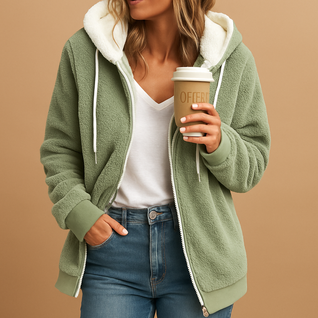 Damen Fleecejacke Oversized Mit Kapuze Bequem Warm