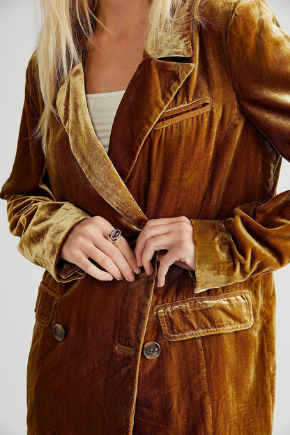 Damen Samt Blazer Klassisch Doppelreihig